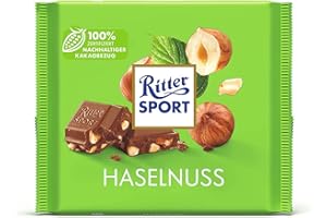 Nuevo diseño: avellana RITTER SPORT 100 g, chocolate con leche entera con avellanas tostadas, tablero de chocolate con sabor a nuez, chocolate de mesa con mordida delicada