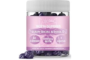 CALIU GUMMY | Gommes Biotine 6000 mcg | Cheveux, Peau & Ongles | 90 Gummies | 3 Mois | Avec Collagène, Acide Folique & Vitamines A-B-C-E | Sans Sucre | Complément Capillaire Végan | Goût Mûre