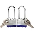 SEPOX® Twins Heavy Duty Padlock Keyed Alike, 40MM 1-9/16" Laminated Steel Lock Body, 2-3/8" Extra Long Shackle, 2Pcs Locks with Same Key 4Pcs, Ideal for Gym Locker, Sheds, Gate, Warehouse, Hasp