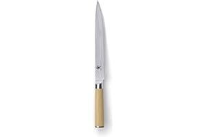 KAI Shun Classic Couteau à Jambon Japonais Blanc 23 cm Longueur de Lame - Couteau Damas 32 Couches Noyau VG MAX - 61 (±1) HRC - Manche en Pakkawood - Fabriqué au Japon - Couteau à Viande Forgé