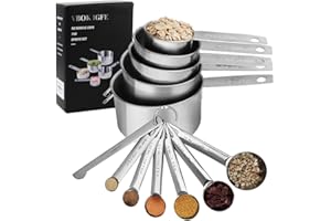 VBOK IGFE Ensemble de tasses à mesurer et cuillères à mesurer avec règle de mesure – 5 tasses à mesurer et,Lot de 7 cuillères à mesurer en acier inoxydable