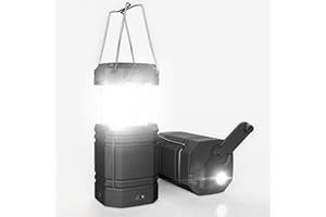 MESQOOL Lanterne Solaire de Camping à Manivelle, Lampe de Poche LED Portable Ultra Lumineuse, Batterie 3000mAh et Autonomie 30-35 H, Charge Port USB & Etanche pour l'Extérieur, Lecture, Randonnée, Urgence