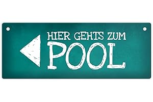 TRENDAFFE Links gehts zum Pool Metallschild Swimmingpool schwimmen tauchen Wasser abkühlen