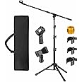 Lancuthek Upgraded Microphone Stand Tripod Boom Arm Floor Mic Stand with Carrying Bag 2 Mic Clips & 1 Screw Adapter Mic Mount for Singing Podcast Blue Yeti Shure SM58 SM48 Samson Q2U CY0239