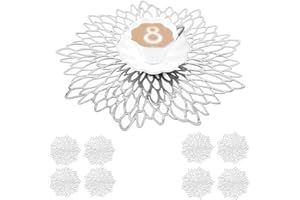 Mangata Silber platzsets und untersetzer Rund, Silber Tischsets Rund für Weihnachten, Bankett, Geburtstag, Hochzeit, (8-er Set), Abwischbar, 38 cm