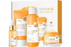 Rosarden Vitamin C Skin Care Set, 5-tlg Gesichtspflege Set Inkl. Cleanser Toner Gesichtscreme Augenserum für Anti Aging Aufhellung Feuchtigkeitsspendendes Hautpflege Set Geschenkset
