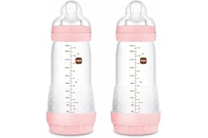 MAM Pack 2 Biberones Anticólicos, a partir de 4 Meses, 320ml, con Tetina 3 Flujo Rápido de Fácil Aceptación, Autoesterilizable y Fácil de Limpiar, MAM Easy Start Anti-Colic, Rosa Brillante, Pack 2uds