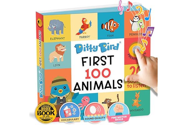 Ditty Bird Livres Parlants: 100 Animaux, 100 Mots. Livres Cartonnés interactifs pour bébés (1-3 Ans) avec Belles Illustrations et sonorités résistantes.