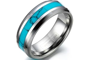 JewelryWe Schmuck Wolframcarbid Herren-Ring Damen-Ring Synthetische Türkis Inlay 6/8mm Breite Bandring Eheringe Verlobungsringe Hochzeit Band Ring Größe 52 bis 78