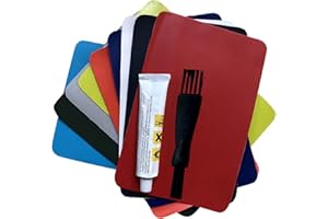 SENHE 6 Pcs Heavy Duty Repair Patches Glue Set, Bouncy Castle Repair Kit, Airbed Repair Kit, PVC Repair Adhesive Inflatable Boat Patch Glue Repair Kit for Kayaks Swimming Pools Water Beds