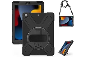 Gerutek Etui na iPada 9., 8., 7. generacji (2021/2020/2019), etui na iPada 10,2, odporne na wstrząsy, z obrotową podpórką o 360 / paskiem na rękę] [uchwyt na ołówek] etui ochronne do iPada 9./8./7.