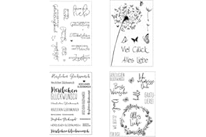 ComPDCVD Silikonstempel Sprüche Deutsch Set 4 Blätter Glückwünsche Stempel Blumen und Schmetterling Clear Stamps für DIY Bullet Journal Scrapbooking Fotoalbum Kinder Stempelset