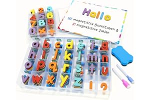 ‎SMART PANDA Magnetische Buchstaben und Zahlen für Kinder – Das komplette Set: 182 Buchstaben und 81 Zahlen sowie Symbole – Kühlschrankmagneten – Beinhaltet 2 Boxen, Magnettafel, Stifte und Löschschwamm