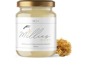 MORG Organic Caribbean Sea Moss Gel Wildcrafted Ethically Sourced Dr Sebi Approved Irish Moss Vegan Friendly Freshly Made by Millies Moss (Golden, 300ML)