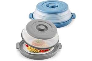 JSUOEO 2pcs Collapsible Microwave Cover, Microwave Food Plate Covers with Anti-Scald Base Mat 10.5 Inch Plastic & Silicone Flodable Splatter Cover for Reheating Meal Prep Cooking Storage