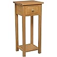 Hallowood Furniture Waverly Oak Tall Side Table with Drawer and Shelf, Solid Wooden Small Console Table in Light Oak Finish, Lamp, Telephone, Tall Plant Stand for Hallway & Living Room