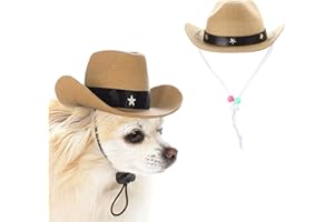 AWOCAN Hundekostüm, Cowboyhut, Cosplay, Kappe, Welpen, Hund, Katze, Urlaub, Haustier-Party-Dekoration (Khaki)