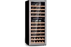 Klarstein Cave a Vin, Réfrigérateur à Vin Double Zone avec Porte en Verre, Cave à Vin de Vieillissement, Prosecco, Bière, Ecran Tactile, Réfrigérateur Bar, Frigo, Protection UV, 5-18°C, 73 Bouteilles