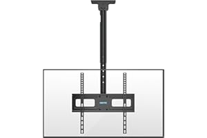 BONTEC support TV plafond universel inclinable pour écrans 26-65 pouces, charge 45 kg, rotatif 360°, hauteur réglable 73-98 cm, VESA 100x100-400x400, gain de place, gestion câbles, installation simple