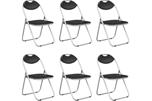 COSTWAY Lot de 6 Chaise Pliante en Métal, Chaise Visiteur Pliable Rembourré avec Poignée, Charge 115 kg, sans Assemblage, Noir