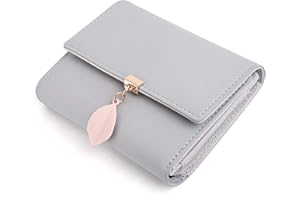 UTO Cartera de Mujer Monedero Corto Adorno Hoja Colgante Cartera Minimalista con Bolsillo de Cremallera para Monedas