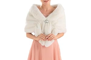 Unicra Women's Brown Faux Fur Shawls and Wraps Wedding Faux Fox Fur Stole Bridal Fur Scarf for Bride and Bridesmaids