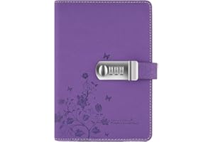 Lirener Recargable Cuaderno de Cuero PU Notebook Personal planificador Diario Organizador(Mariposa y Patrón de Flor), A5 Contraseña Bloc de Notas con Cerradura de combinación, 210x145mm