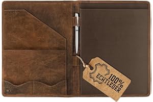 ‎MOONSTER Moonster Leather Portfolio, Brown, 33x25cm, Vintage - Leather Multifunctional A5 Organizer - Leather Organiser Leather Portfolio A4 - Swiss Medic Bag Germn - Leather Case for Paper - Leather Folio