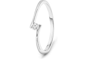 MIORE anillo de compromiso mujer con diamante brillante de 0.05 quilates en oro blanco de 14 quilates (585)