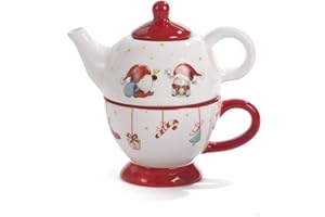 PABEN Set Natalizio Teiera e Tazza con Gnomi 16.6 cm in Ceramica
