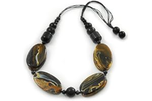 AVALAYA Chunky Black/Gold Oval Wood Bead Cotton Cord - 84cm Length