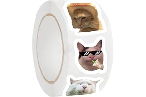 Cat Meme Stickers - Söt vattentät rulle, rolig estetisk vinylförpackning, skrapa resistent bildekalset