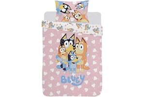 dreamtex Bluey I Love U Junior Duvet Cover and Pillowcase Bedding Set for Children, Kids, Nursery Room with Heart Motif in Pink (JP3-BLU-ILU-12)