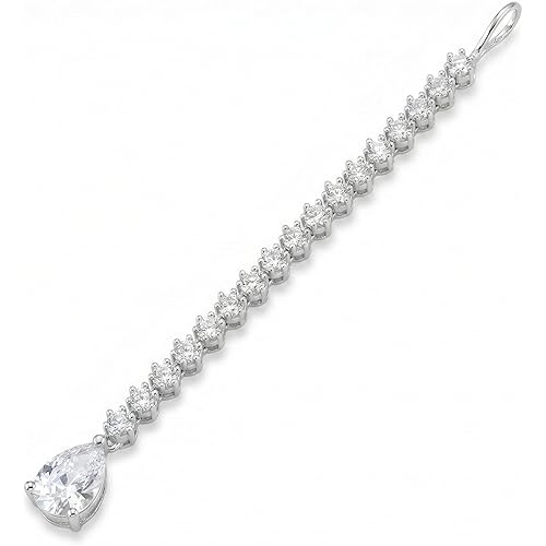 Tanaira Rhodium-Plated Maang Tikka for Women & Girls | Crystal Hair Accessory | American Diamond (AD) Studded Bridal Wedding Jewelry,Trending Style