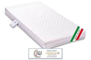 Materassimemory.eu - Matratze für Wiege Babybett Modell BIMBO PLUS Erstickungsschutz Maßnahme 60x125 cm hoch 11 cm mit abnehmbarem Bezug und maschinenwaschbar mit kostenlosem Erstickungsschutzkissen.