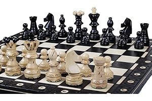 Chess and games shop Muba - Échecs en bois pliable - 1 à 2 joueurs - Adulte - 21" (55 cm) Noir