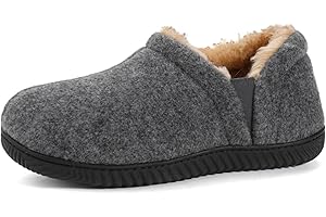 ZIZOR Men's Cozy Memory Foam Slippers with Fleece Lining, Anti-Slip Indoor Outdoor Rubber Sole with Unilateral Elastic Bandage
