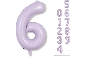 LINGQIANG Zahlen 6 Luftballon Pastell Lila, 101cm Hell Flieder Folienballon Zahl 6, 40 Zoll Zahlenballon 6 Helium Ballon, Lilac Luftballon 6. Geburtstag für 6 Jahre Mädchen Geburtstagsdeko Jubiläum Party Deko