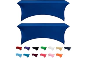 RAYNEAY 6FT Stretch Tablecloth for Craft, 2 Pack Blue Spandex Stretch Table Cloth, Washable and Wrinkle Resistant Market Stall Table Cover for Banquet Folding Table Event Wedding