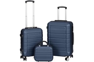 Juego o Set de 3 Maletas de Viaje - 4 ruedas dobles giratorias - Neceser - Maleta de cabina - equipaje de mano - Cerradura TSA - Ligeras - ABS - Resistentes - Asa telescópica