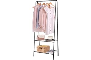 Youyijia Small Clothe Rack Heavy Duty Metal Garment Rack 60cm x 151cm Garment Rail with Shelves Coat Stand Hanging Rail (Black)