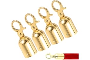 MEISO 4 Piezas Tope de Cuerda de Metal, Tope Final de Cuerda con Enganche, Topes de Cuerda con Ganchos, Tapón de Extremo de Cuerda para Poste,Cordón de Separador de Control de Multitudes Tapas (Oro)