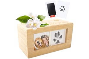 PAUZLE Pet Memorial Urn for Ashes, Ungrade Natural Bamboo Pet Urn with Photo Frame and Footprint Ink Pad Pet Urn Suitable for Cats Dogs Small Animals Memorial Keepsake Remembrance Gifts