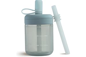 Moonkie Trinklernbecher, Trinkflasche mit Strohhalm, Silikon Trinkbecher für Baby und Kinder, Strohhalmbecher mit Deckel Auslaufsichere, BPA-freie, Baby Becher ab 6 Monate, 5 oz(Äther)