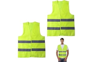 JEZIORO 2Pcs Hi Vis Vests,High Visibility Vest,Fluorescent Green Jackets,Safety Reflective Jacke,Adjustable High-Visibility Gilet for Adult/Kids/Men/Women,Fit Construction Worker Work/Running/Road Cycling