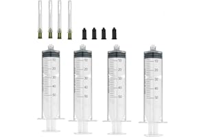 AGEMORE Siringhe da 50 ml, con aghi smussati calibro 14 G x 2,5 cm, aghi per riempimento e tappi per la conservazione, confezione da 4