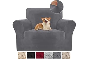 COTOPURO Copripoltrona 1 Posto (70-110CM) Con Braccioli, Copridivani in Velluto Elasticizzato Antigraffio Per Gatti, Copridivani Universale, Super Morbido e Confortevole - Grigio Scuro