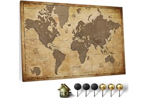CANVASCALE Canvas World Map with Cork Pin Board - English Lettering - Decorative Wall Decoration for All Rooms - Canvas Pictures with World Map Motif (90x60 cm, Pattern 1)