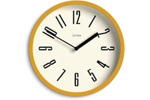 JONES CLOCKS® Hot Tub Reloj de Pared | Reloj Redondo Retro pequeño | 20cm | Amarillo Mostaza | Números fáciles de Leer | Ideal para Cocina, Oficina, habitación de niños, Espacio Grande o pequeño