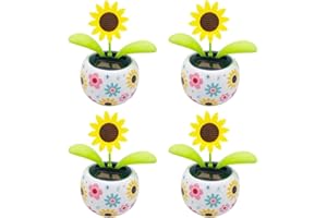 YJEMLE 4Pcs Sunflower Solar Dancing Flower Solar Dancing Solar Toys, Solar Power Kits Dolls and Accessories,Solar Powered Swinging Animated Dancer Toy Office Desk Car Decoration for Car, Funny Ornaments